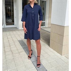Anna Maria Paletti Italy Cotton Blend Navy Dress Pockets